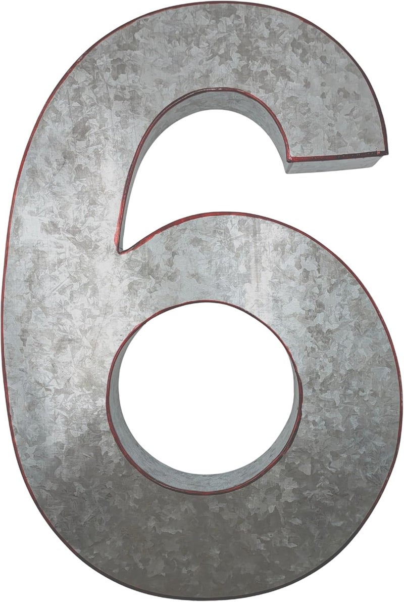 Science Purchase 20" Metal Number 6 (Six) Wall Decor, Silver with Rusted Edges, Galvanized Wall Mountable Decoration for Country, Mid-Century, or Farmhouse Themed Room or Event - Image 3
